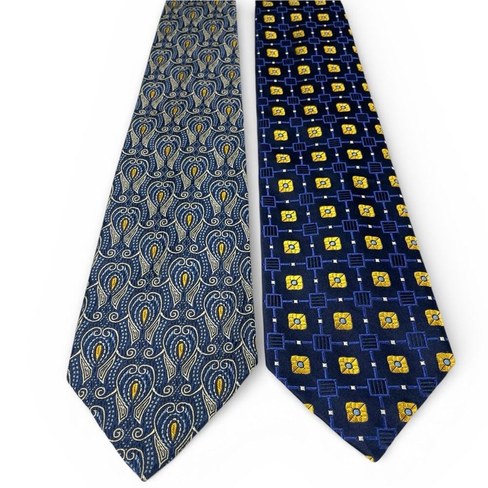 Robert Talbott Best of Class Blue and Gold Pattern Ties set hand sewn 100% silk